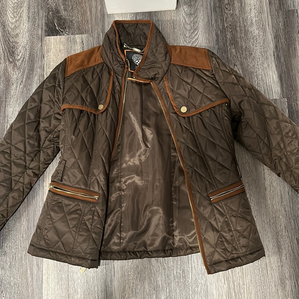 Vince Camuto Belted Olive Riding Jacket